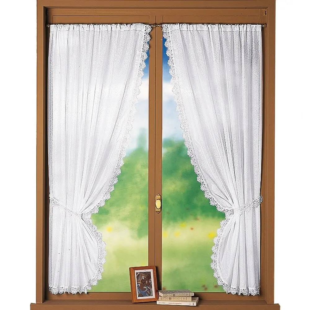 Záclona s krajkou macramé, sada 1 pár bílá