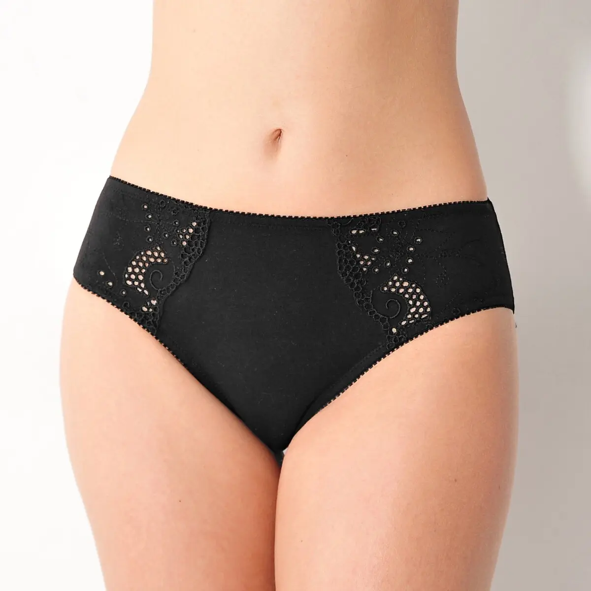 Sada 2 jednobarevných kalhotek midi Olbia zn. Confidence Lingerie® s ažurovou výšivkou černá