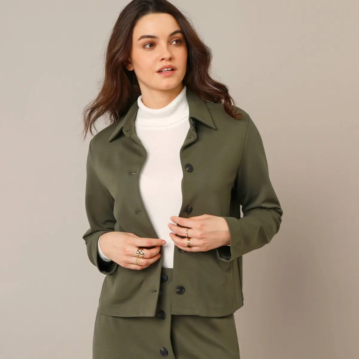 Bunda na knoflíky, z úpletu Milano khaki