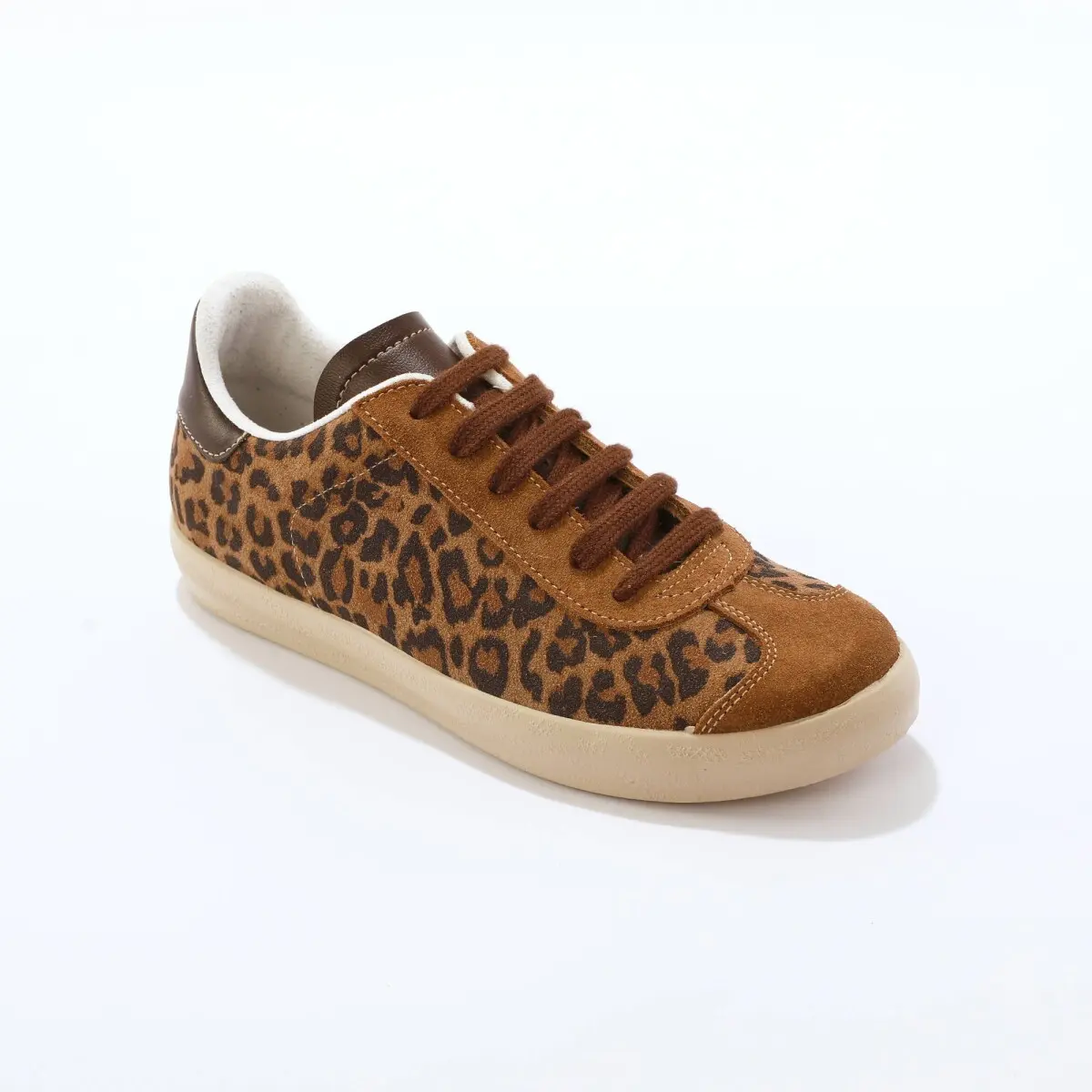 Vintage tenisky z kožené usně a s leopardím vzorem kaštanová/černá