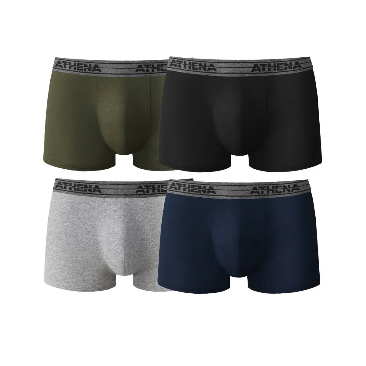 Sada 4 boxerek Basic Coton zn. Athena černá+šedá+zelená