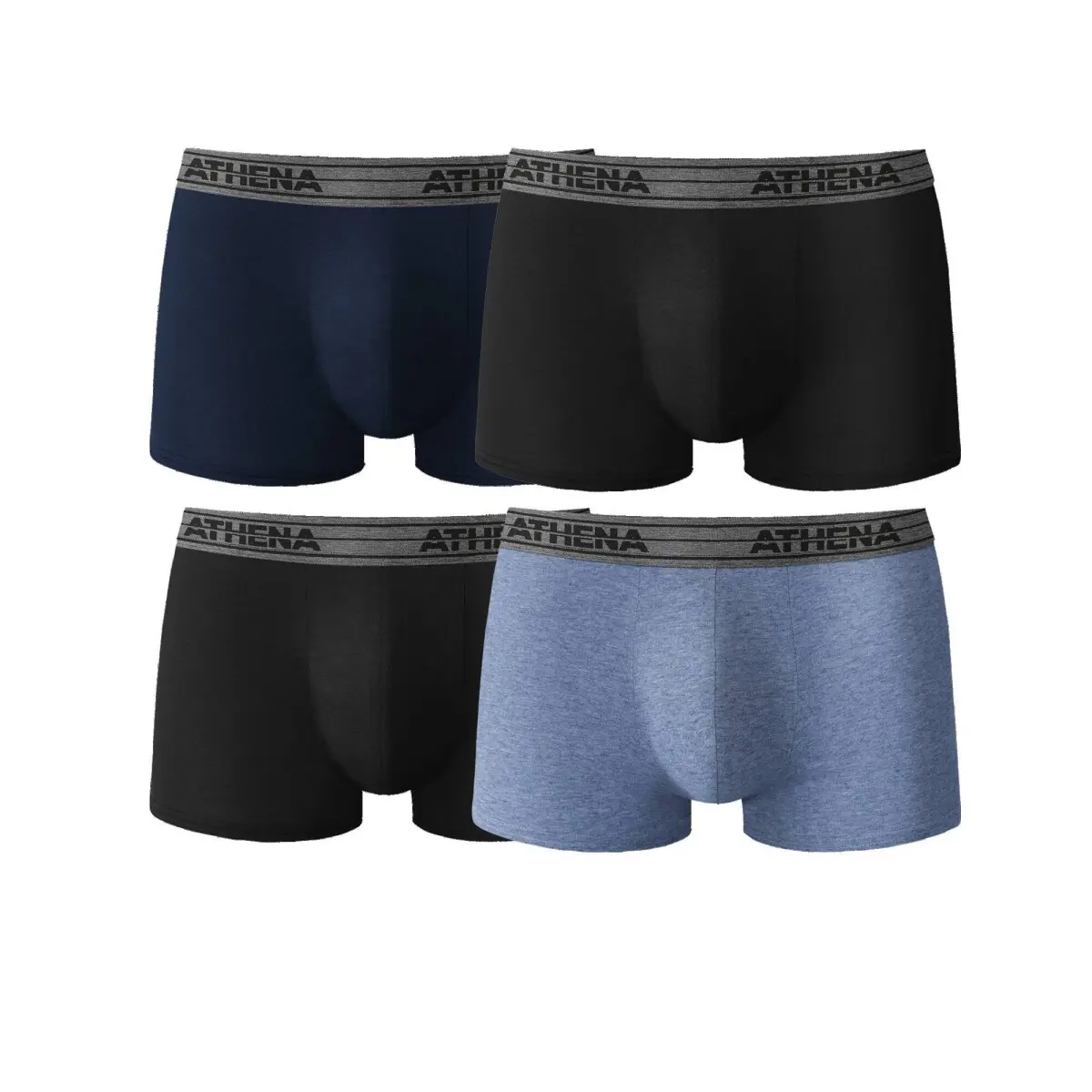 Sada 4 boxerek Basic Coton zn. Athena černá+modrá+džínová