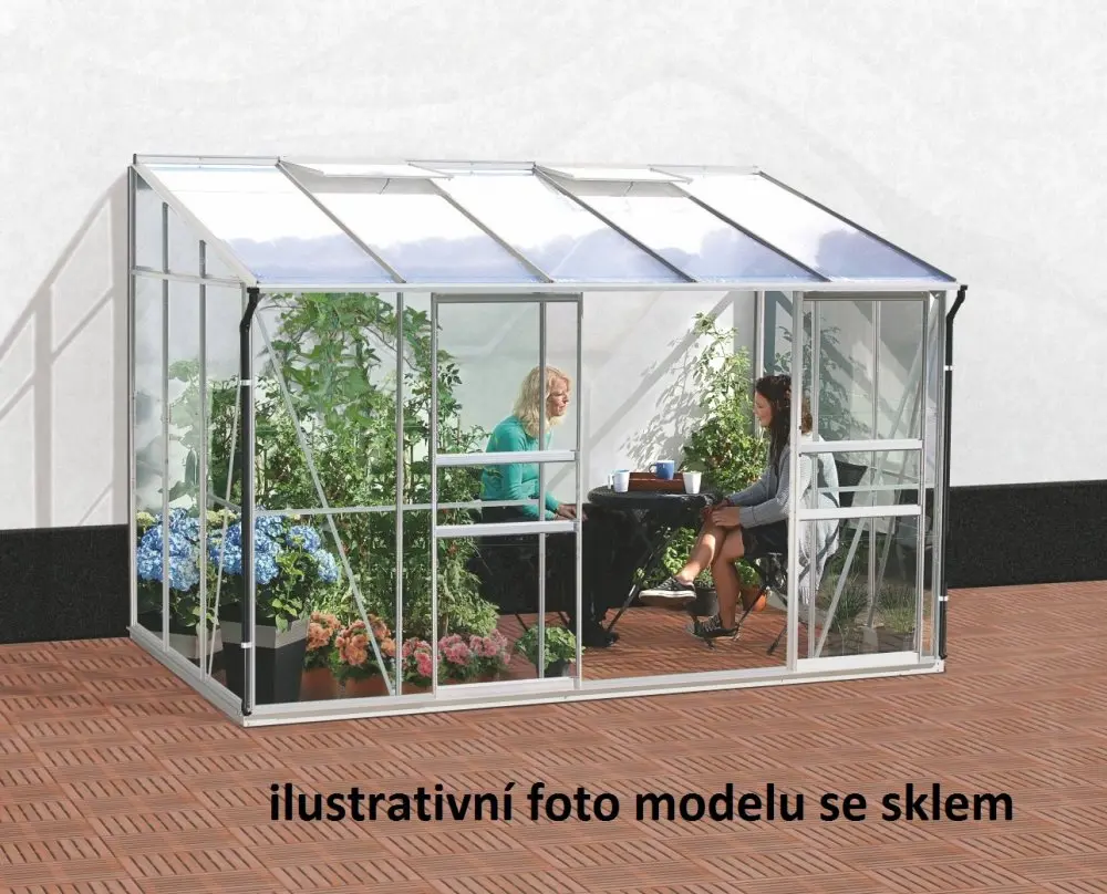 Skleník ke stěně VITAVIA IDA 6500 polykarbonát stříbrný Dekorhome