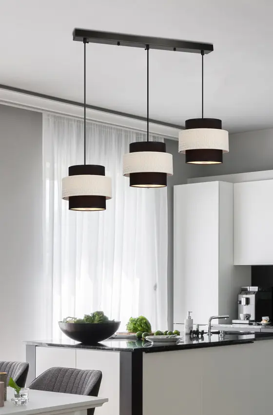 Závěsná lampa Benta černá 3x40W e27 stínidlo černá+krémová