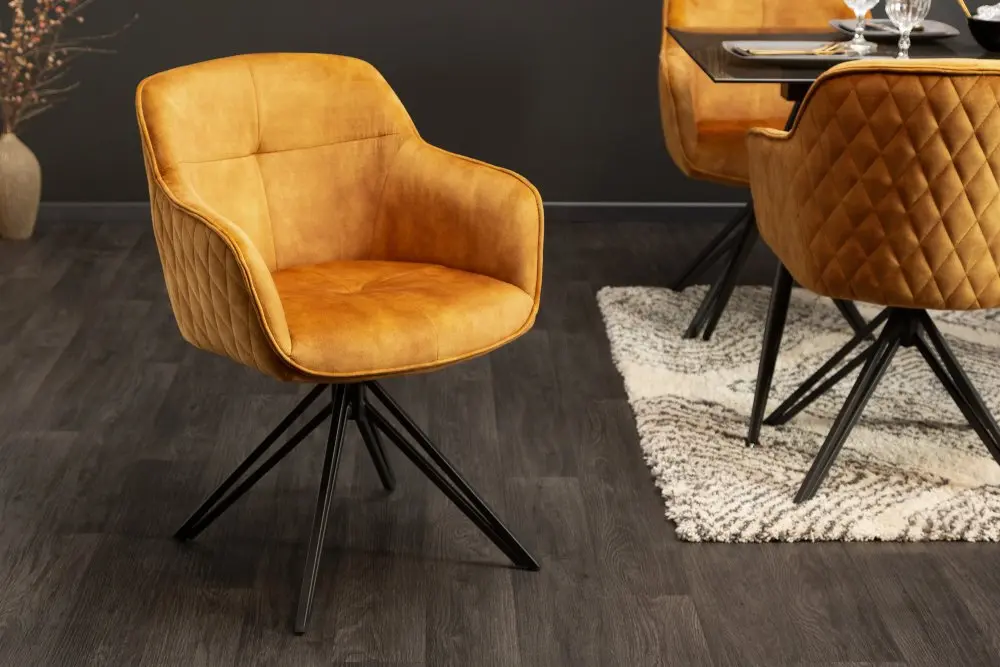 Estila Moderní hořčicově žlutá otočná židle Marmol s černýma nohama 82cm