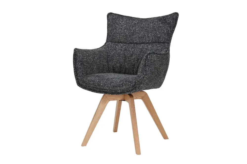 Estila Designová moderní jídelní židle Krespa s otočným sedátkem s opěrkami a potahem v antracitovém šedém provedení 58 cm