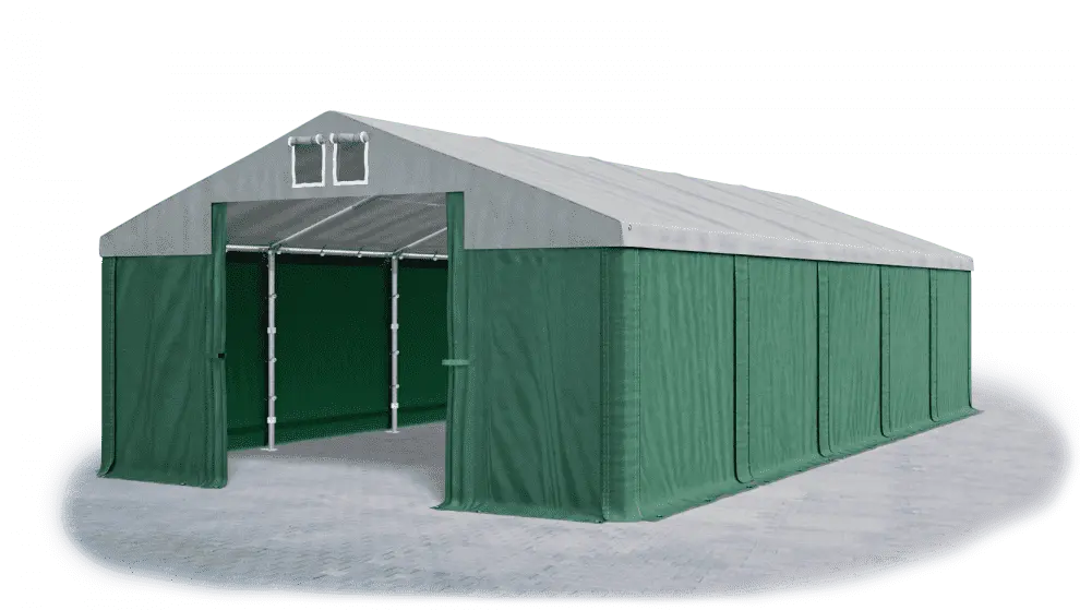 Skladový stan 5x10x2,5m střecha PVC 560g/m2 boky PVC 500g/m2 konstrukce ZIMA PLUS Šedá Zelená Zelená