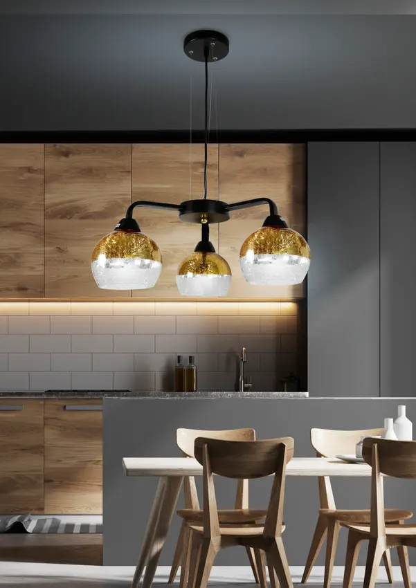 Černo-zlatá závěsná lampa, nastavitelná, 3x60W, Cromina Gold