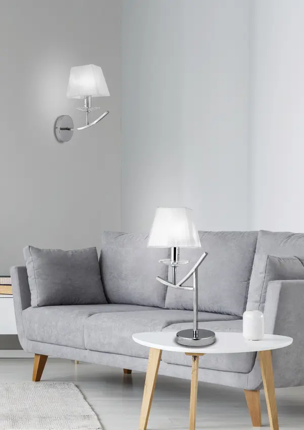 Chromová nástěnná lampa / bílé organzové stínidlo 40W E14 Valencia