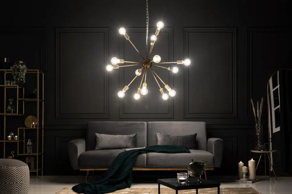 Estila Art-deco designový lustr Astra zlaté barvy ve tvaru paprsků 87cm