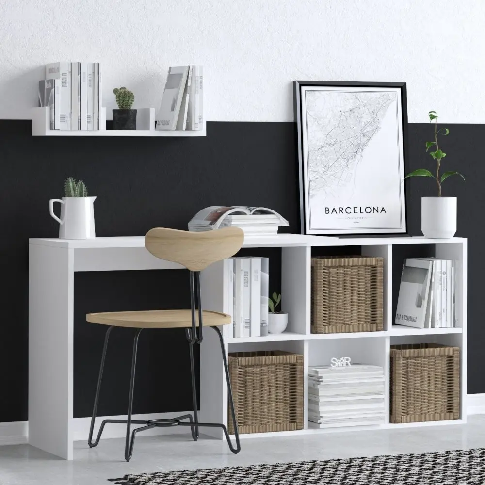 Kalune Design Psací stůl Jack s vestavěným regálem dub bílý