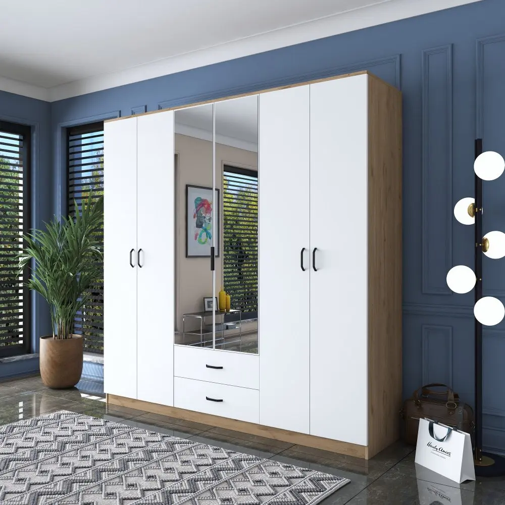 Kalune Design Šatní skříň BA 130 210 cm se zrcadlem ořech/bílá