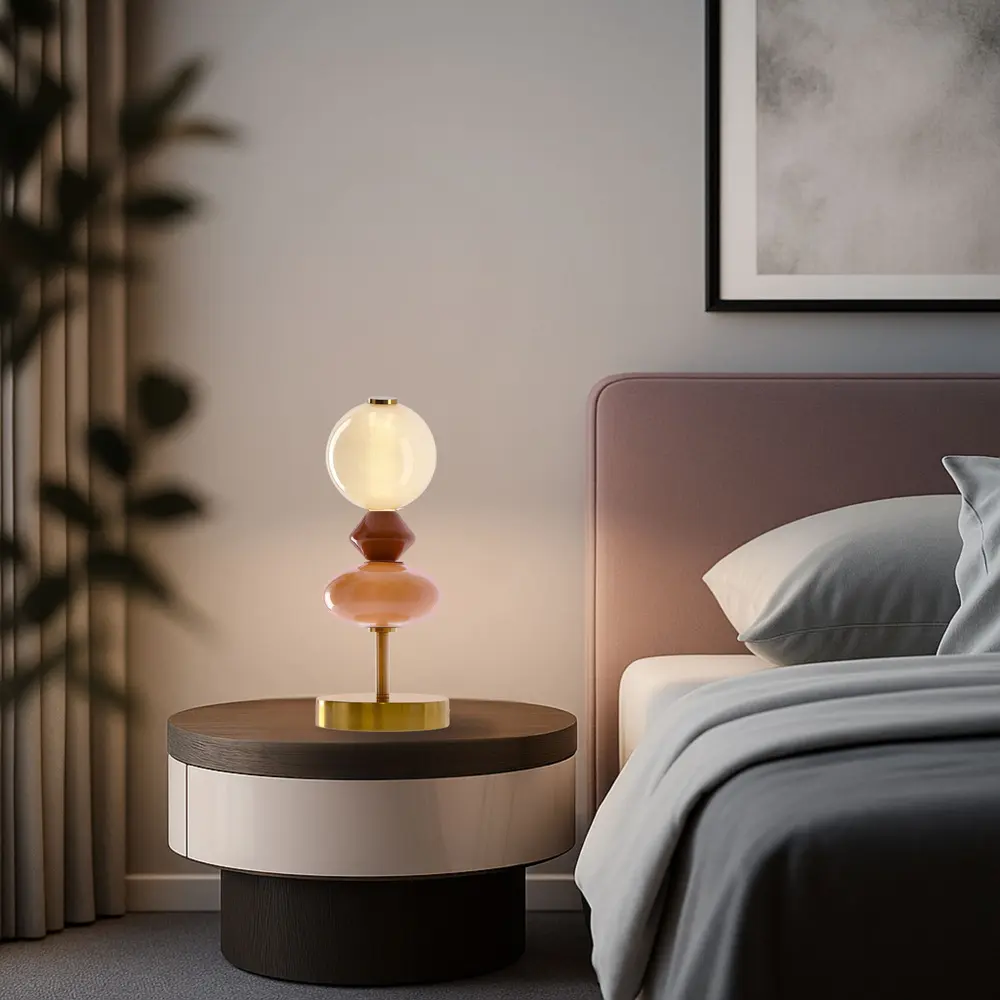 FLORES lampka stołowa mosiężny+brązowy 10W LED 3000K klosz biały