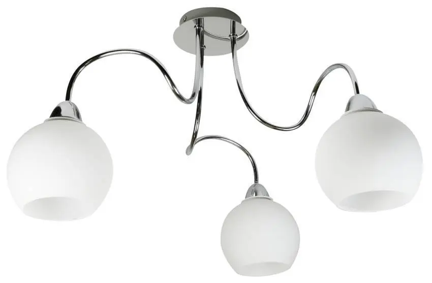 Trojitá chromová stropní lampa s bílými stínidly Nelda