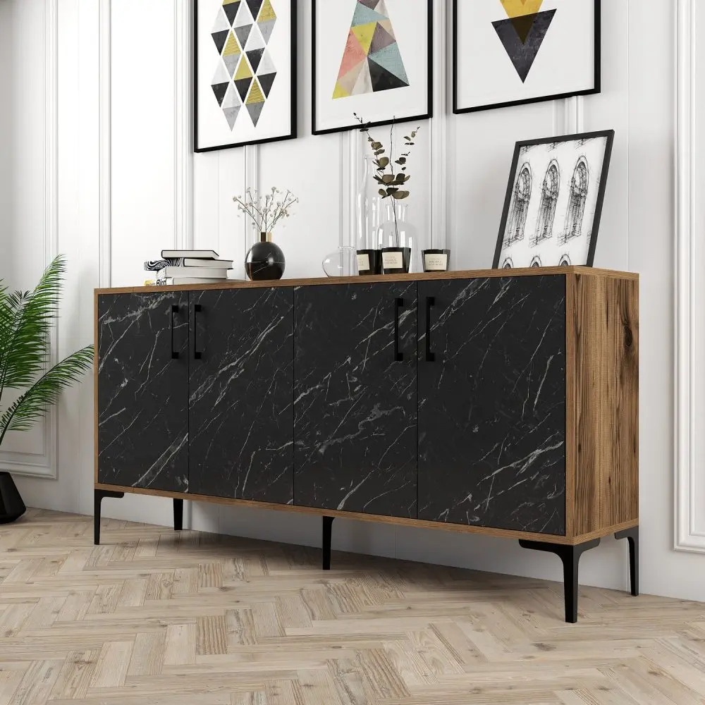 Konzolový stolek Kiev 160 - Walnut, Black Marble