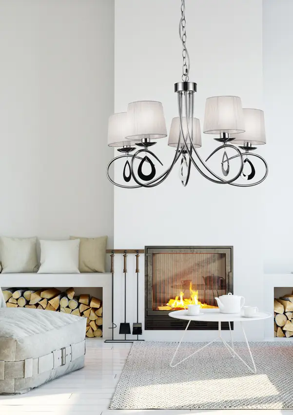 Chromová závěsná lampa / bílé tkané stínidlo 5x40W Arnika