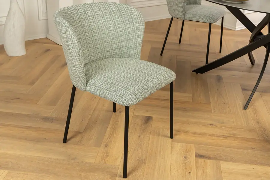 Estila Designová retro jídelní židle Olive v jemné pastelové zelené barvě s černými nožičkami 75 cm