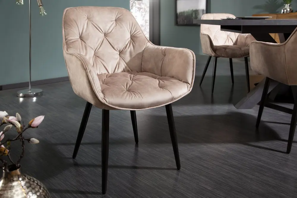 Estila Retro designová béžová čalouněná jídelní židle Milano s područkami 84cm