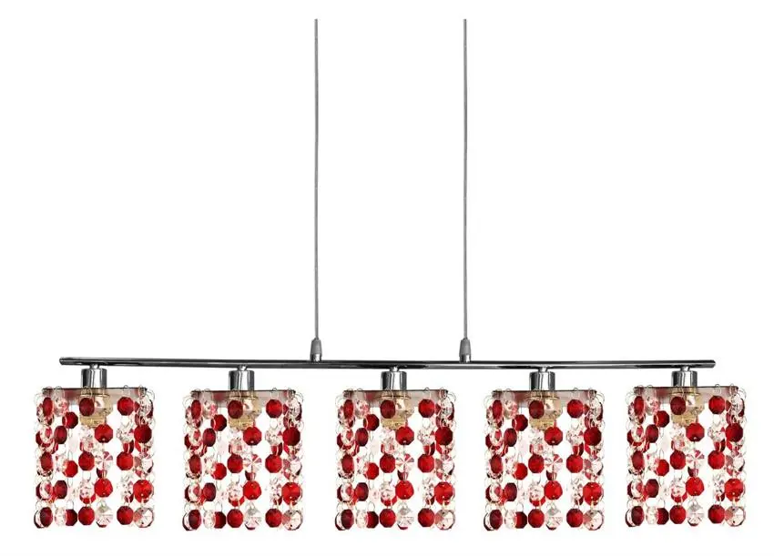 Závěsná lampa chrom/červené krystaly 5x40W G9 Classic