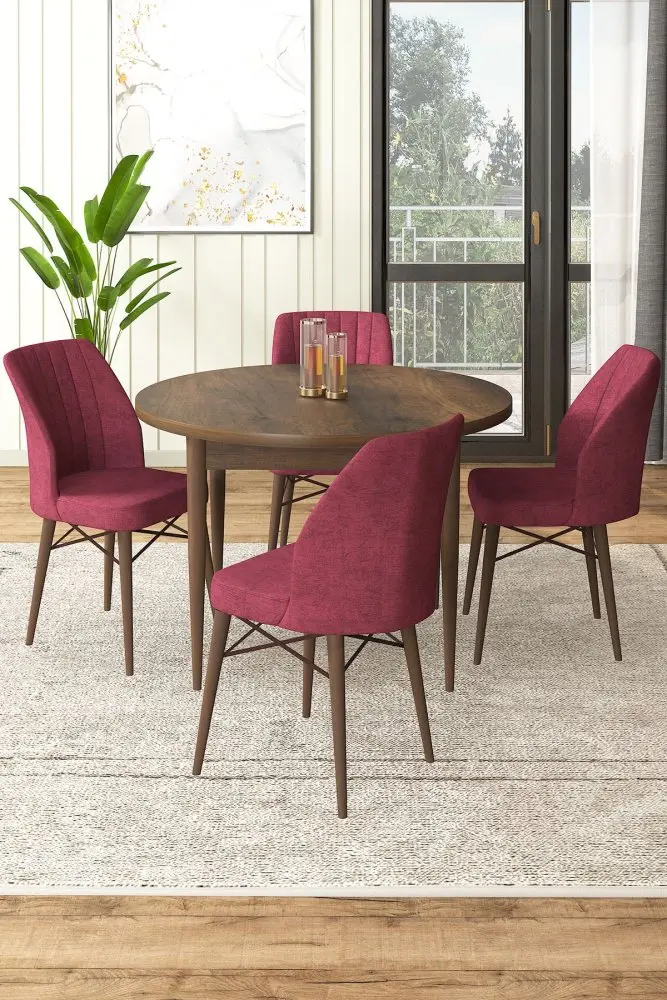 Dining Table & Chairs Set (5 Pieces) Rox - Baroque, Burgundy