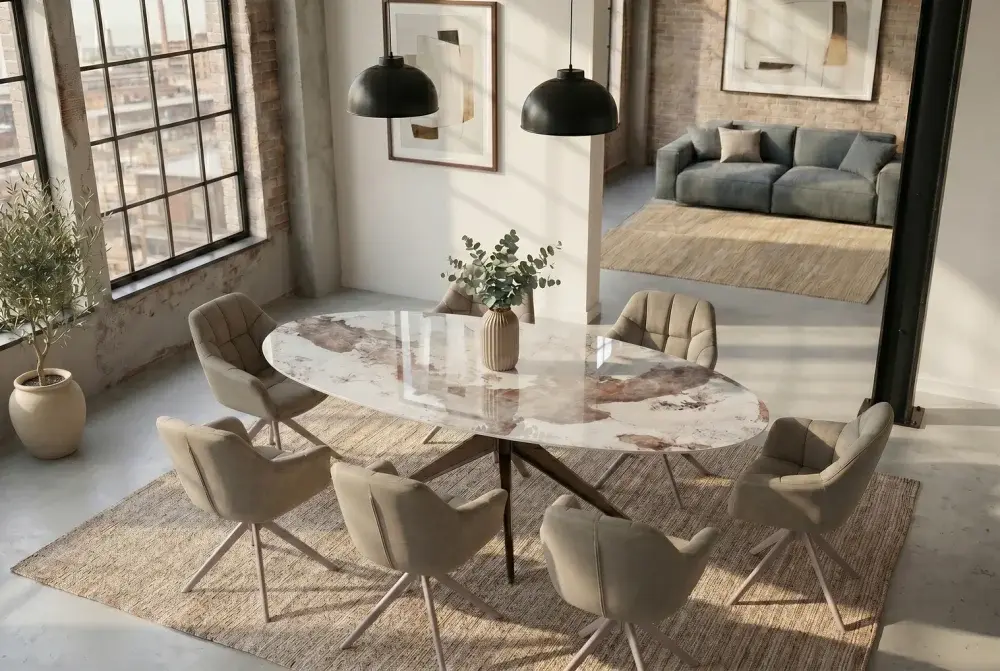 Estila Art deco konferenční stolek Delin se dvěma otočnými kulatými prkny s designem bílo-hnědého mramoru se zlatou podstavou 135 cm