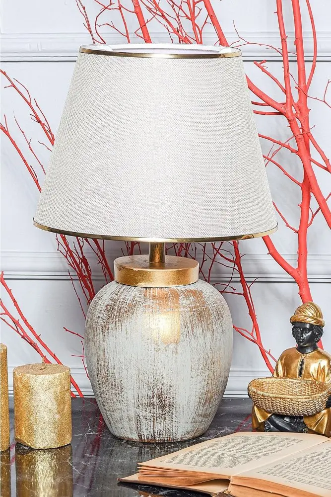 Opviq Stolní lampa Casypo krémová/zlatá