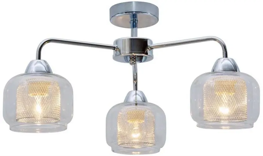 Chromová stropní lampa, skleněné stínidlo, 3x40W Ray