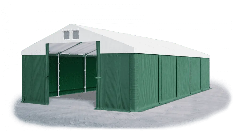 Skladový stan 5x10x2,5m střecha PVC 560g/m2 boky PVC 500g/m2 konstrukce ZIMA PLUS Bílá Zelená Zelená