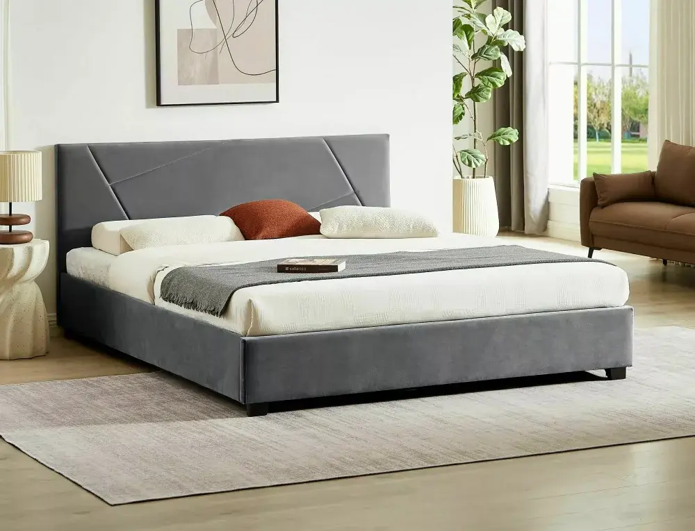 Signal Dvoulůžková čalouněná postel Columbia Velvet 140x200 s úložným prostorem šedá