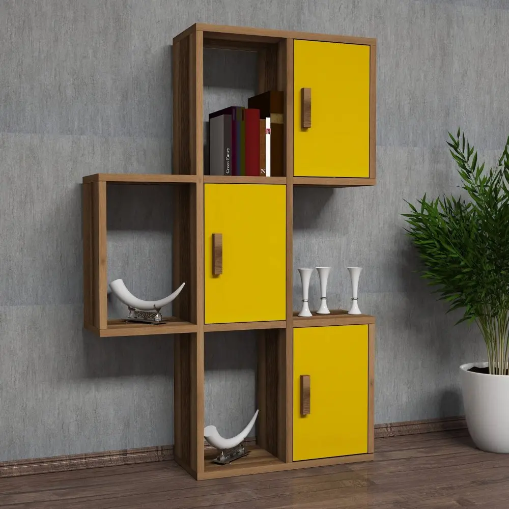 Kalune Design Nástěnná police FLORA ořech/žlutá