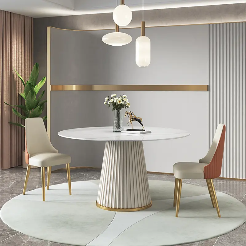 LivinHill Jídelní stůl Modig 120 cm eko kůže ecru/mramor