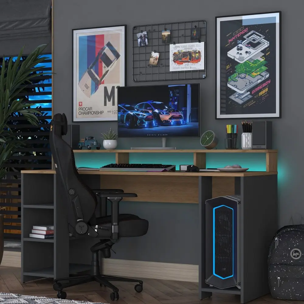 Kalune Design Psací stůl BOHEM s LED osvětlením ořech/antracit