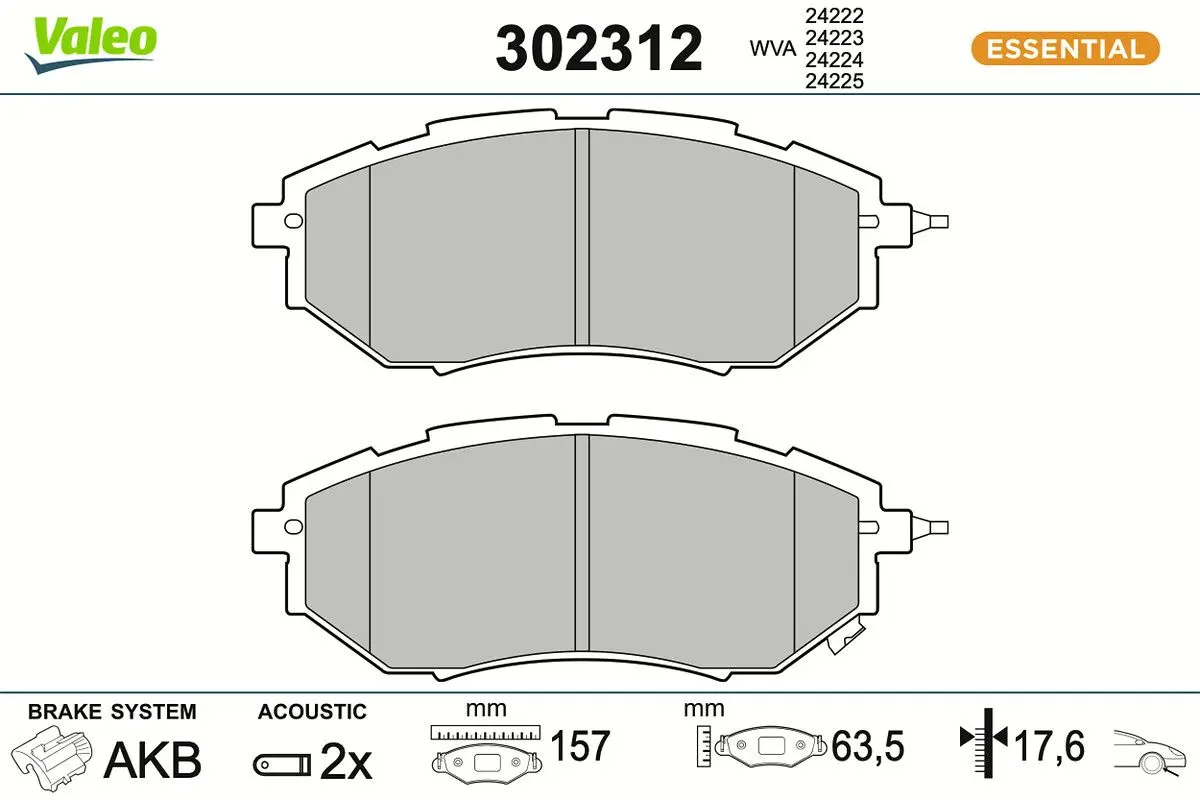 Sada brzdových destiček, kotoučová brzda VALEO 302312