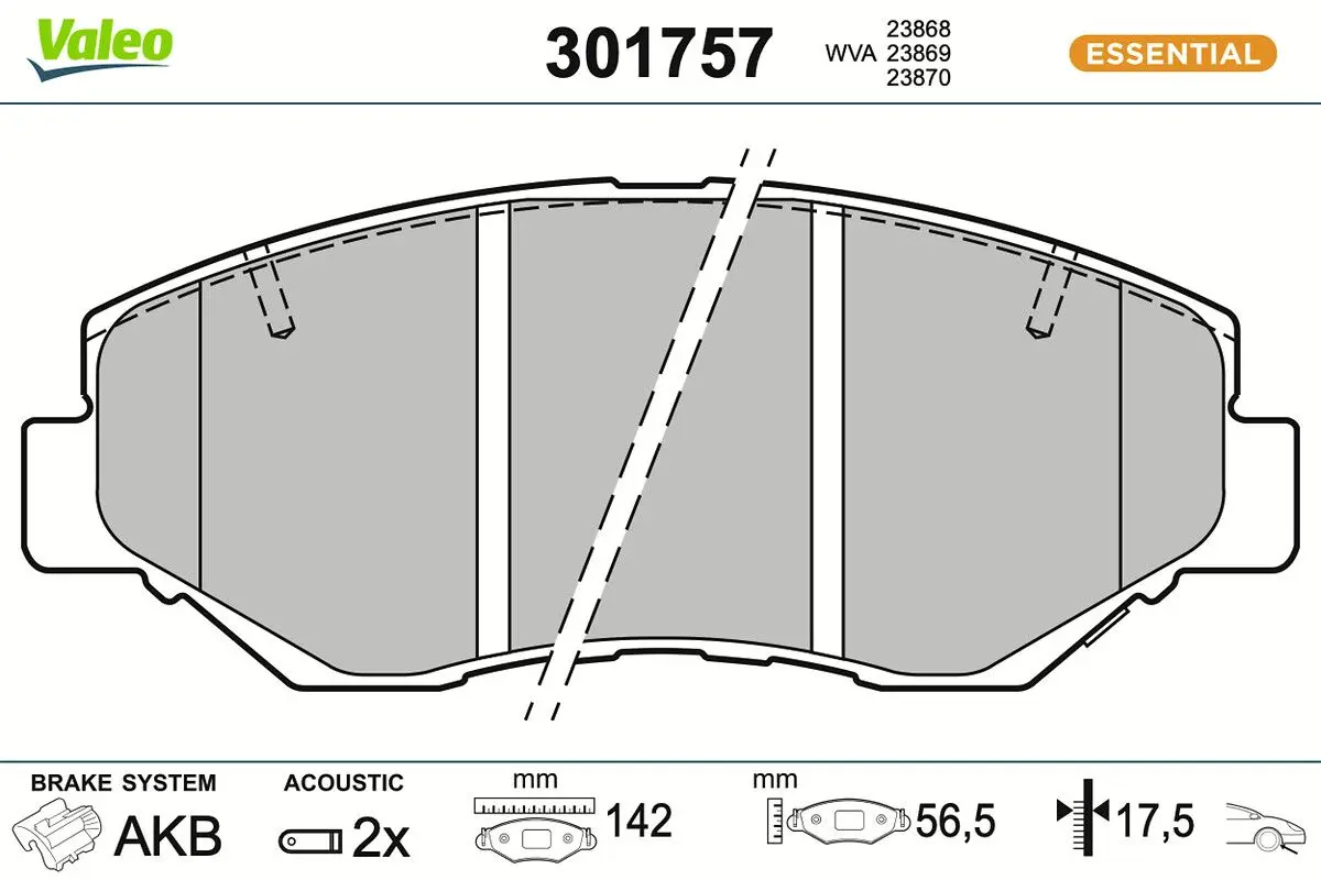 Sada brzdových destiček, kotoučová brzda VALEO 301757