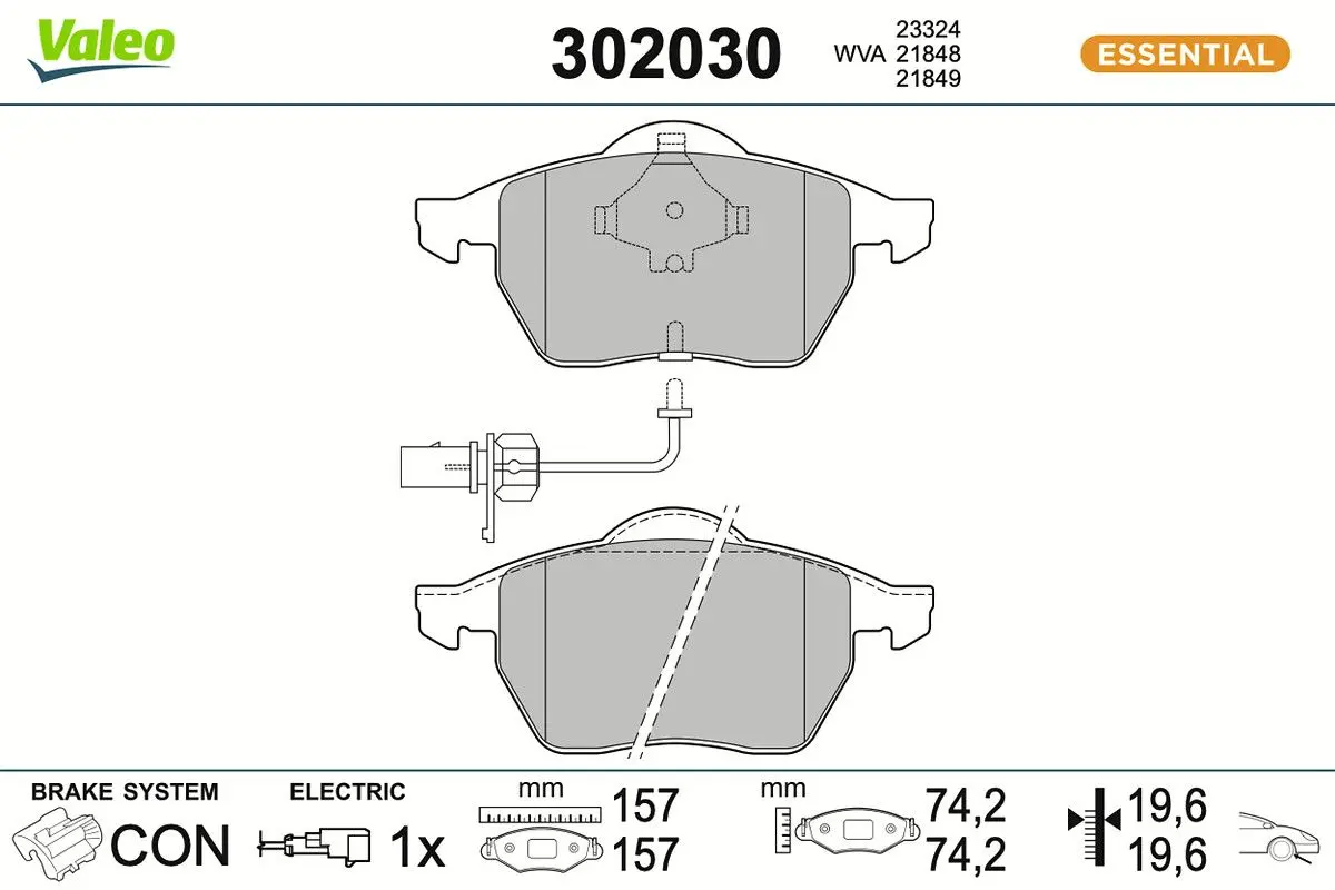 Sada brzdových destiček, kotoučová brzda VALEO 302030
