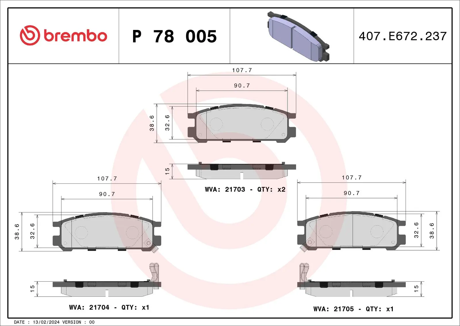 Sada brzdových destiček, kotoučová brzda BREMBO P 78 005