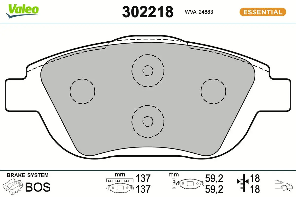 Sada brzdových destiček, kotoučová brzda VALEO 302218