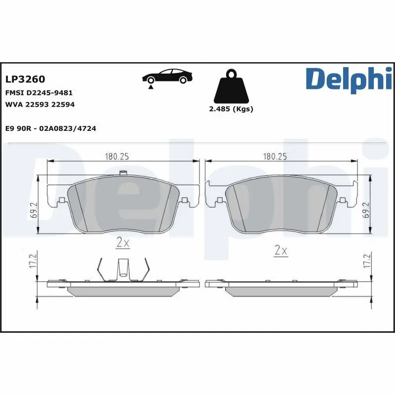 DELPHI Sada brzdových destiček, kotoučová brzda LP3260