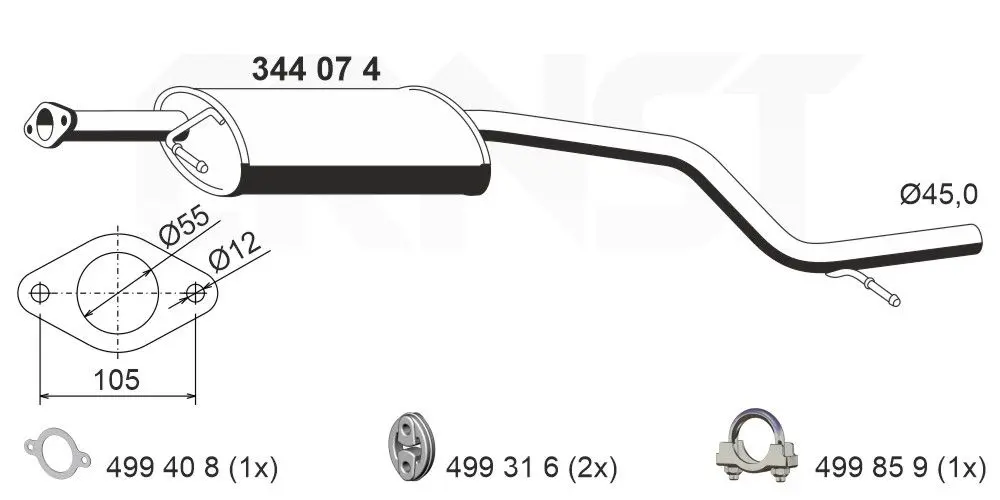 Střední tlumič výfuku ERNST 344074