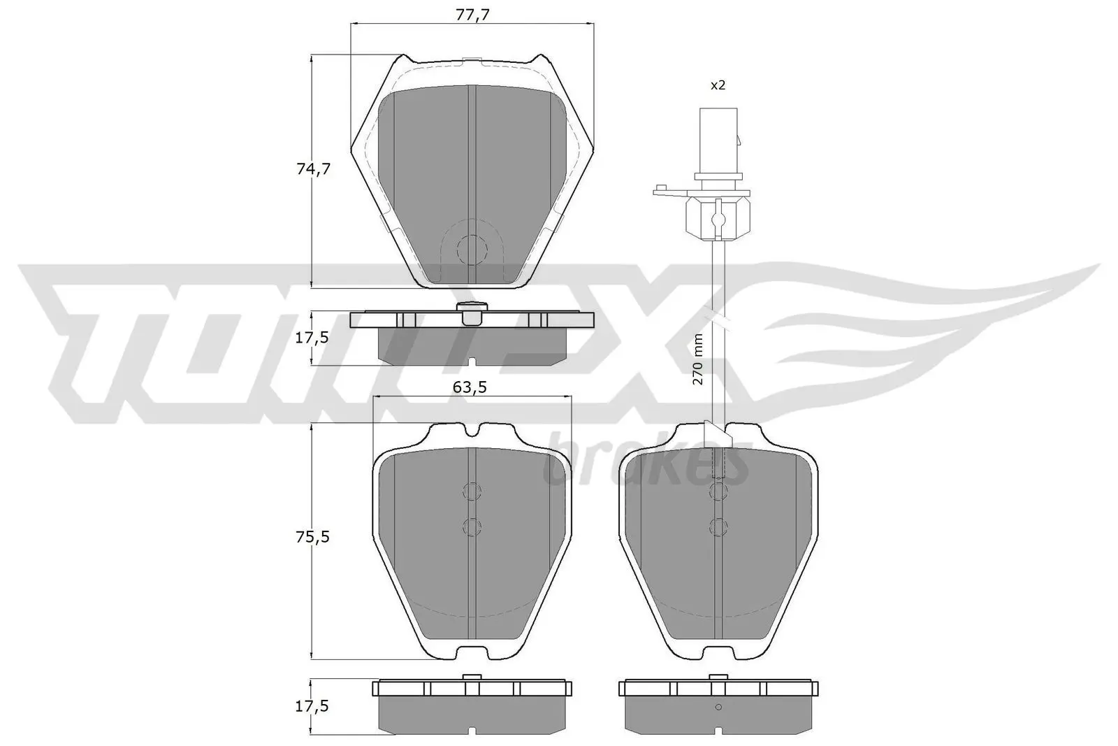 Sada brzdových destiček, kotoučová brzda TOMEX Brakes TX 15-12