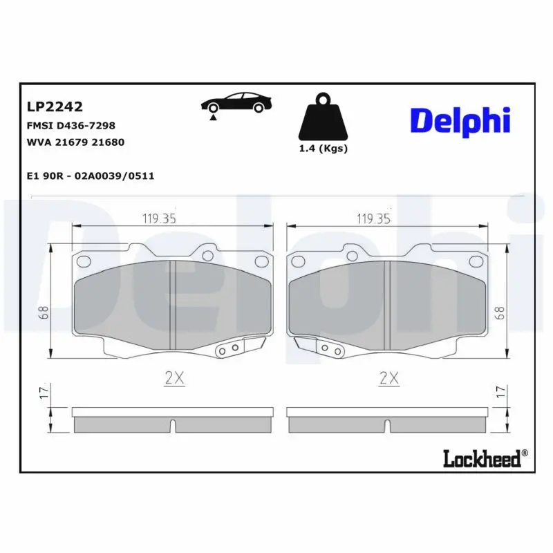Sada brzdových destiček, kotoučová brzda DELPHI LP2242