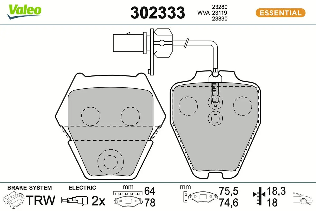 Sada brzdových destiček, kotoučová brzda VALEO 302333