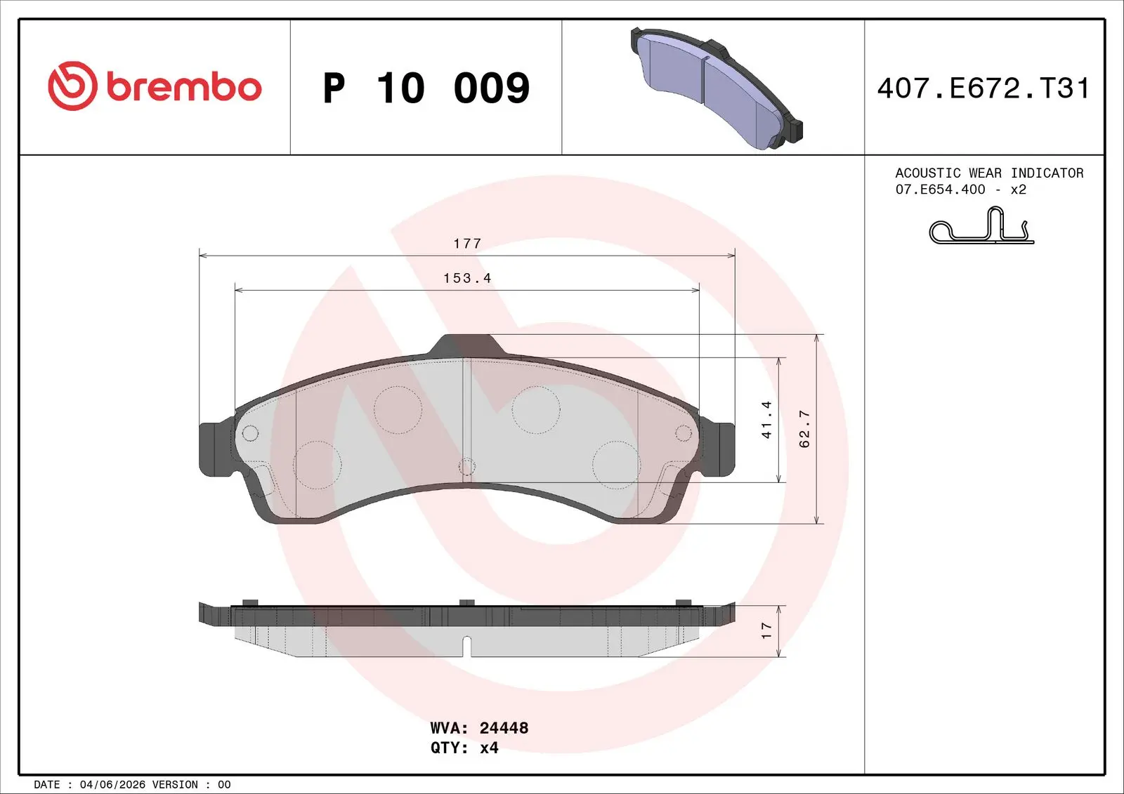 Sada brzdových destiček, kotoučová brzda BREMBO P 10 009