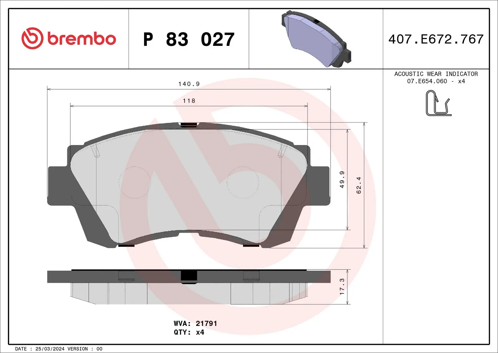 Sada brzdových destiček, kotoučová brzda BREMBO P 83 027