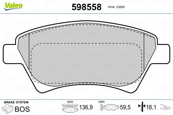 Sada brzdových destiček, kotoučová brzda VALEO 598558