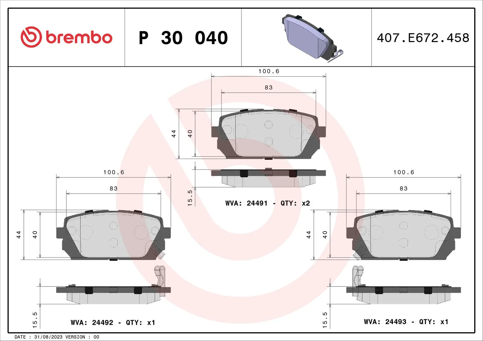 Sada brzdových destiček, kotoučová brzda BREMBO P 30 040