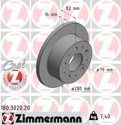 Brzdový kotouč ZIMMERMANN 180.3020.20