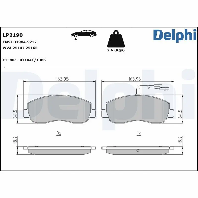 DELPHI Sada brzdových destiček, kotoučová brzda LP2190