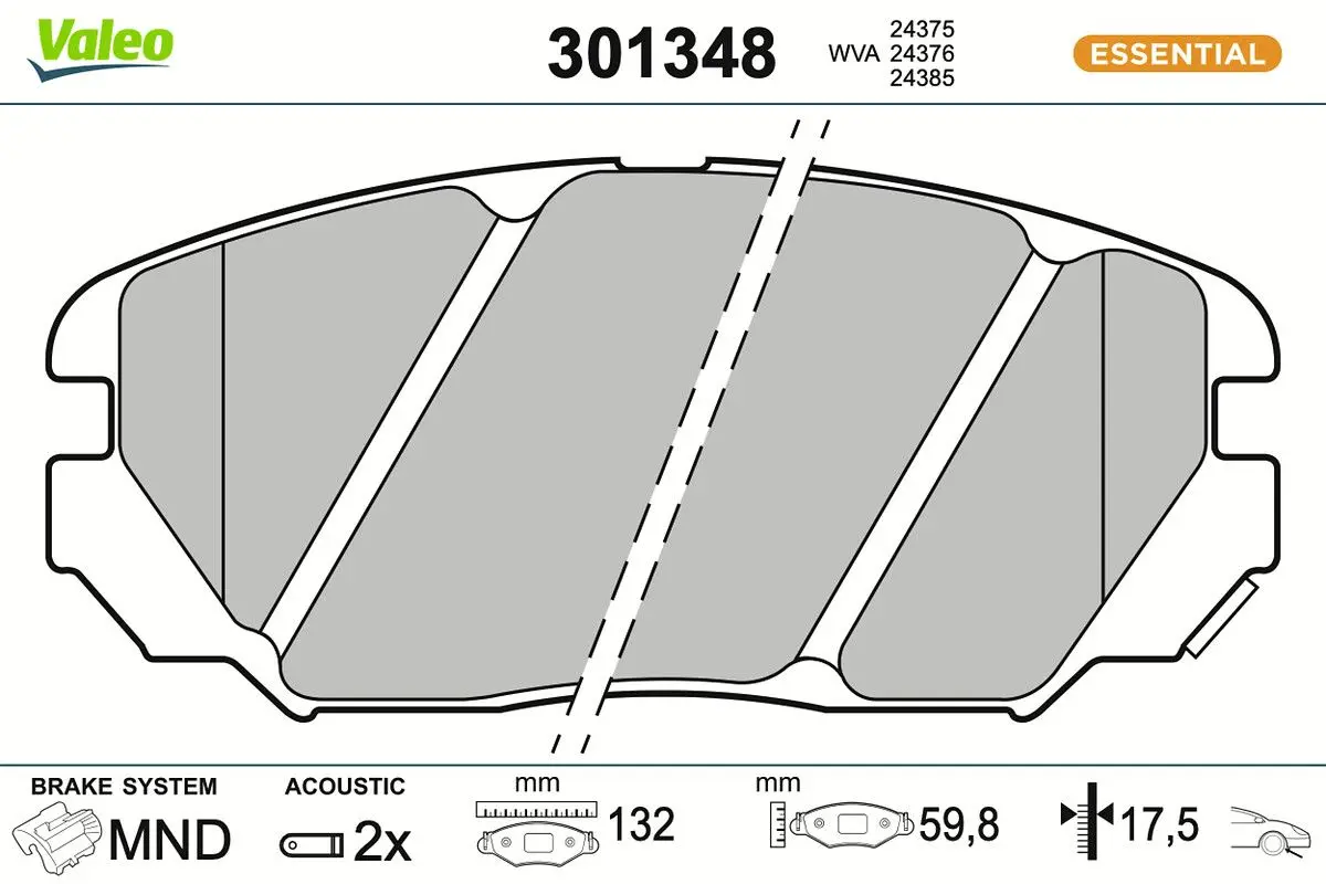 Sada brzdových destiček, kotoučová brzda VALEO 301348