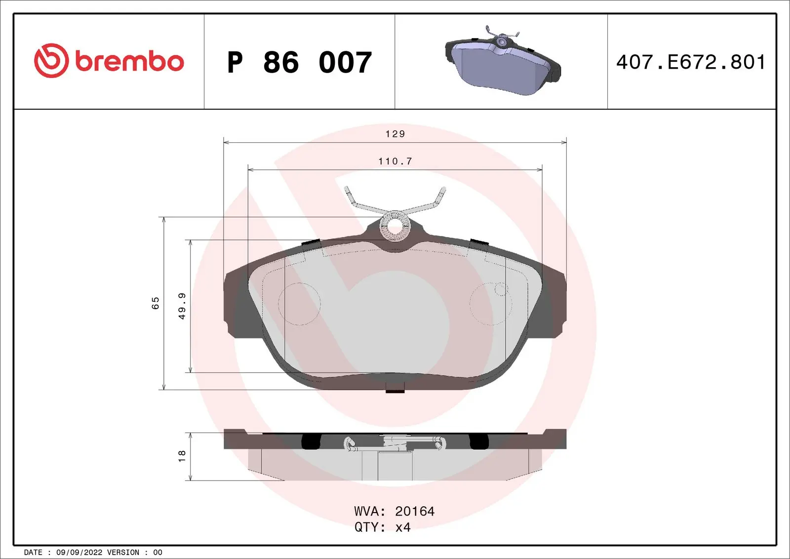 BREMBO Sada brzdových destiček, kotoučová brzda P86007